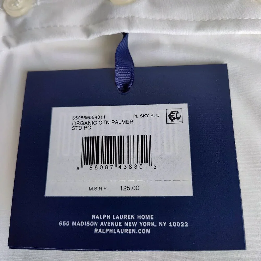 Ralph Lauren White Palmer Percale Organic Cotton STD Pillowcases